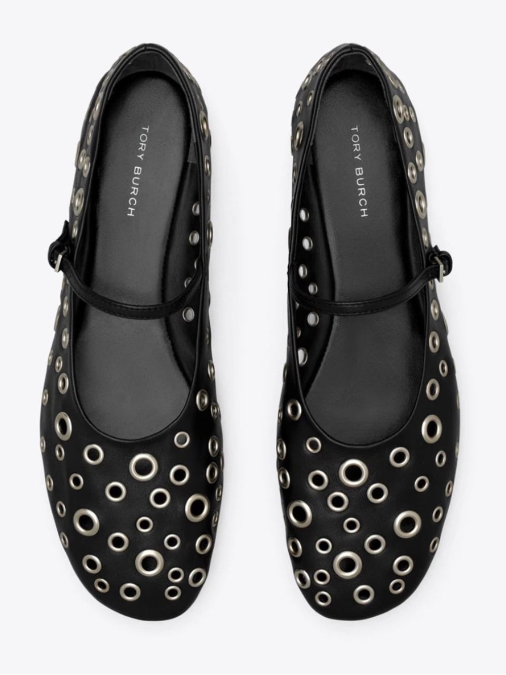New Tory Burch Black Grommet Mary Jane Flat - Size 8 Retails $350 - Picture 2 of 6